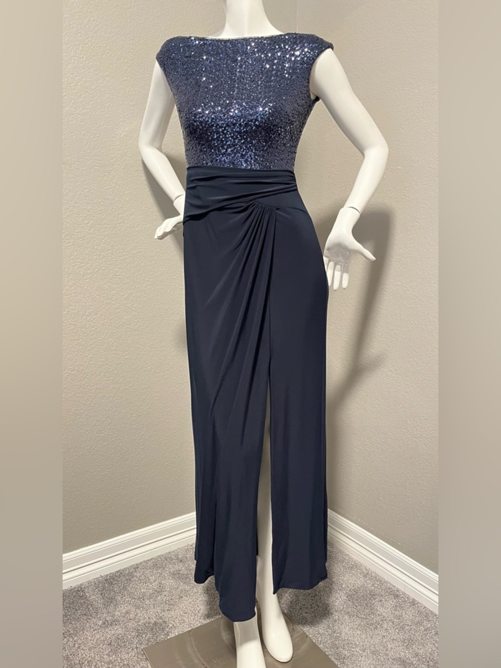 Women’s RALPH LAUREN  EVENING Navy Sequin Jersey Gown Maxi Dress Size 4 - Picture 2 of 15